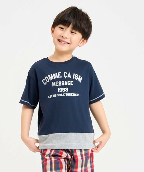 COMME CA ISM / コムサイズム Tシャツ | 箔プリント 半袖Tシャツ（ネイビー）