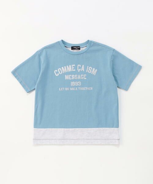 COMME CA ISM / コムサイズム Tシャツ | 箔プリント 半袖Tシャツ（サックス）