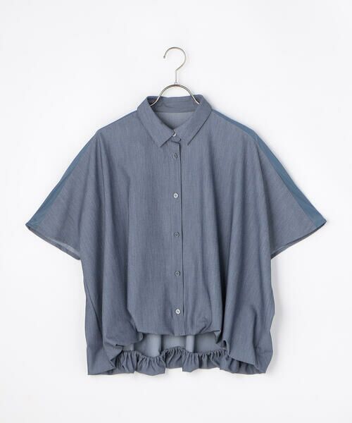 COMME CA ISM / コムサイズム シャツ・ブラウス | 【セットアップ対応】シアー切り替え バルーンヘムショートスリーブシャツ（ネイビー）
