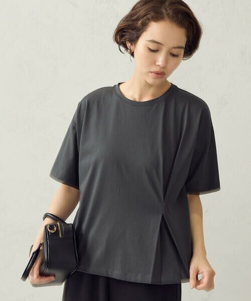 COMME CA ISM / コムサイズム カットソー | 【接触冷感】サイドタックTシャツ(チャコール)