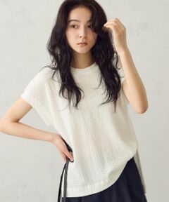 COMME CA ISM / コムサイズム カットソー | 膨れジャガード フレンチスリーブTシャツ