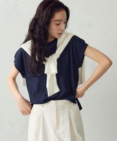 COMME CA ISM / コムサイズム カットソー | 膨れジャガード フレンチスリーブTシャツ