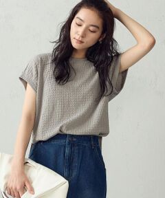 COMME CA ISM / コムサイズム カットソー | 膨れジャガード フレンチスリーブTシャツ