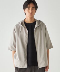 COMME CA ISM / コムサイズム ブルゾン | メランジポリエステル フードZIP 半袖シャツブルゾン / セットアップ対応