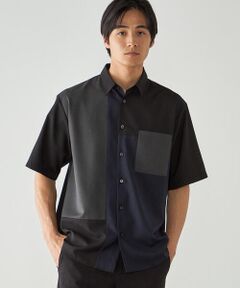 COMME CA ISM / コムサイズム シャツ・ブラウス | ウールライク ポリエステル レーヨンツイルショートポイント ブロッキング半袖シャツ