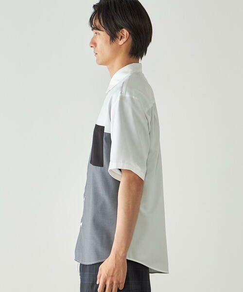 COMME CA ISM / コムサイズム シャツ・ブラウス | ウールライク ポリエステル レーヨンツイルショートポイント ブロッキング半袖シャツ | 詳細7