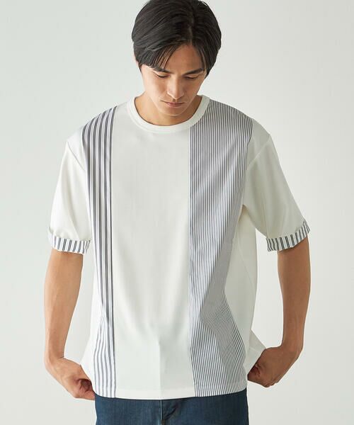 COMME CA ISM / コムサイズム Tシャツ | ストライプ ブロッキングTシャツ | 詳細4