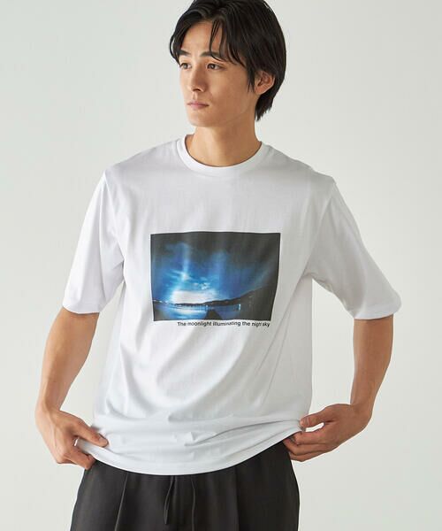 COMME CA ISM / コムサイズム Tシャツ | シルケット天竺 フォトプリントTシャツ（ホワイト）