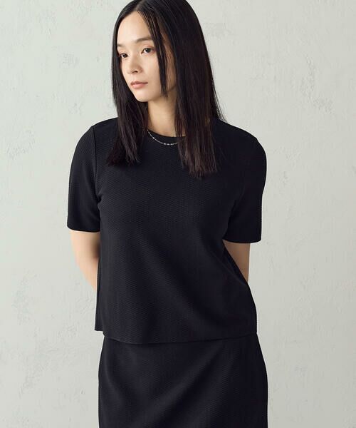 COMME CA ISM / コムサイズム カットソー | 膨れジャガード ベーシック Tシャツ/セットアップ対応（ブラック）