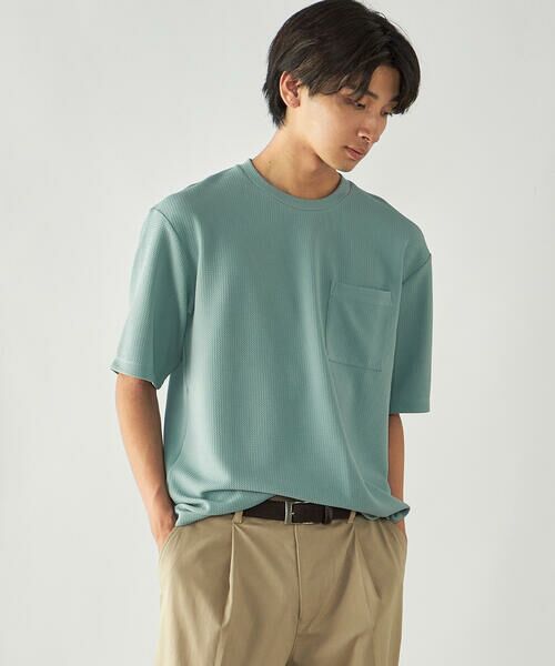 COMME CA ISM / コムサイズム Tシャツ | 膨れジャガード クルーネックTシャツ(ミント)