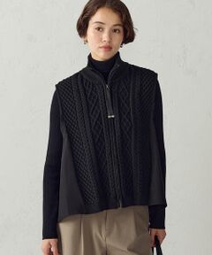 COMME CA ISM / コムサイズム ベスト | ケーブルニット×タフタジレ/セットアップ対応