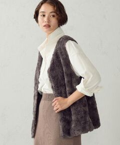 COMME CA ISM / コムサイズム ベスト | ラビット調 フェイクファー Vネックベスト