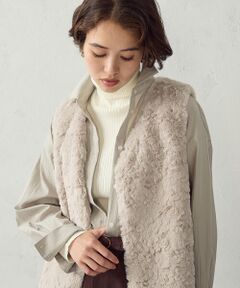 COMME CA ISM / コムサイズム ベスト | ラビット調 フェイクファー Vネックベスト