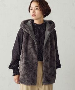 COMME CA ISM / コムサイズム ベスト | ラビット調 フェイクファー フード付きベスト