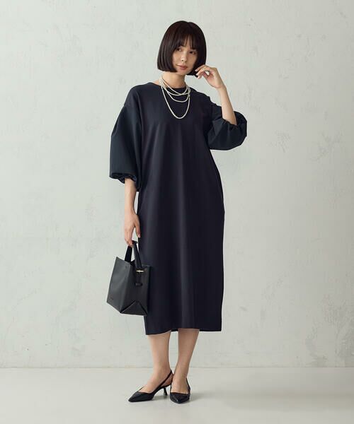 COMME CA ISM / コムサイズム ロング・マキシ丈ワンピース | バルーンスリーブ ワンピース（ネイビー）