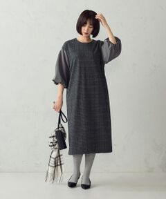 COMME CA ISM / コムサイズム ロング・マキシ丈ワンピース | グレンチェック バルーンスリーブ ワンピース
