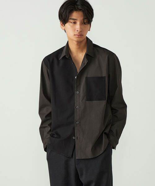 COMME CA ISM / コムサイズム シャツ・ブラウス | ウールライク グレンチェックコンビシャツ(ダークブラウン×ブラック)