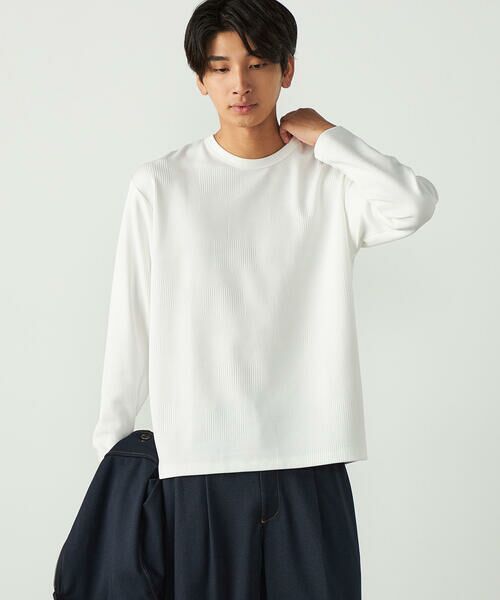 COMME CA ISM / コムサイズム Tシャツ | パッチワーク風 チェックジャガードTシャツ(ホワイト)