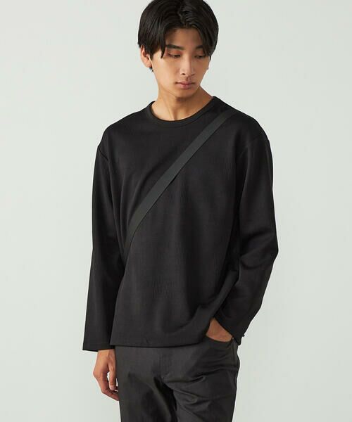 COMME CA ISM / コムサイズム Tシャツ | パッチワーク風 チェックジャガードTシャツ(ブラック)