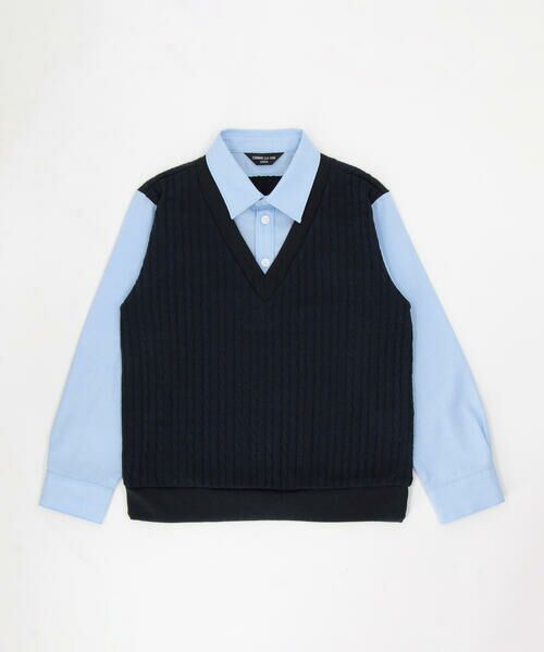 COMME CA ISM / コムサイズム シャツ・ブラウス | ケーブルフェイクレイヤードシャツ(100cm-130cm)（ネイビー×サックス）