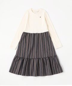 COMME CA ISM / コムサイズム ロング・マキシ丈ワンピース | ストライプ ドッキング ティアードワンピース