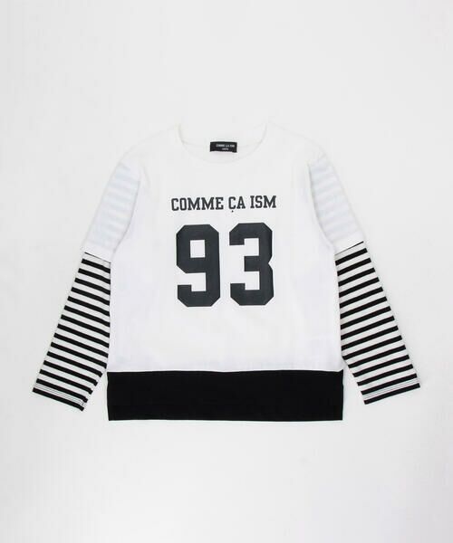 COMME CA ISM / コムサイズム Tシャツ | ナンバープリント フェイクレイヤードTシャツ（オフホワイト）