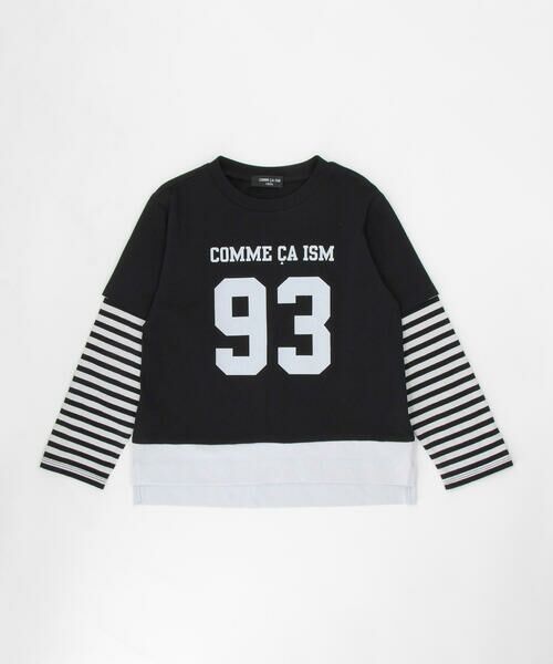 COMME CA ISM / コムサイズム Tシャツ | ナンバープリント フェイクレイヤードTシャツ（ブラック）