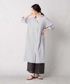 先染めストライプ　ロングシャツ