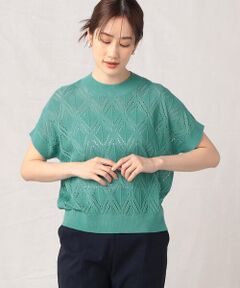 柄編み　フレンチスリーブ　ニットＴシャツ