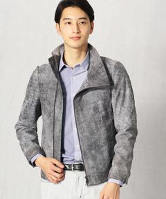 COMME CA MEN / コムサ・メン レザーブルゾン・ジャケット | デニムプリント　レザーブルゾン