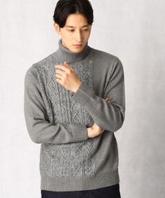 COMME CA MEN / コムサ・メン ニット・セーター | ブライトウール コンビケーブル　タートルネックニット