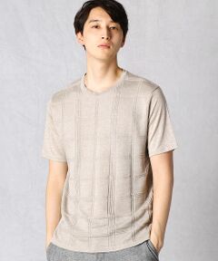 COMME CA MEN / コムサ・メン Tシャツ | リンクスチェック　リネンニットコンビTシャツ