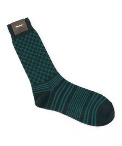 COMME CA MEN / コムサ・メン ソックス | ブロックチェック×ボーダー　クルーソックス