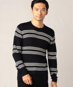 COMME CA MEN / コムサ・メン ニット・セーター | ３ラインボーダー　リブクルーネックセーター