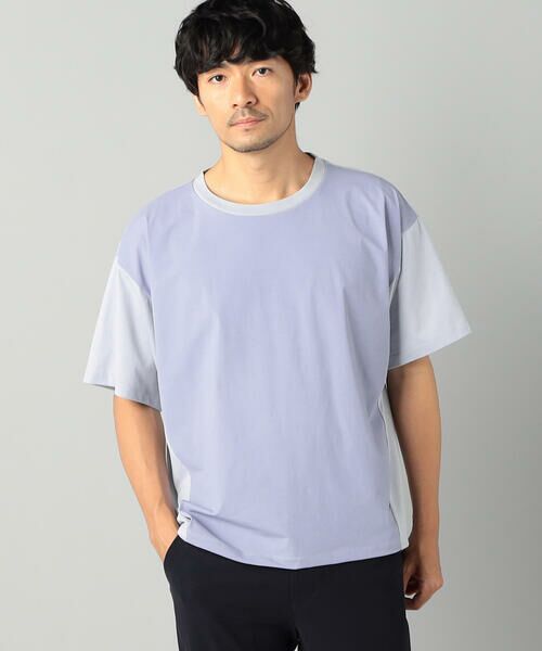 COMME CA MEN / コムサ・メン Tシャツ | ワンポイントβロゴ 切り替えTシャツ(サックス)