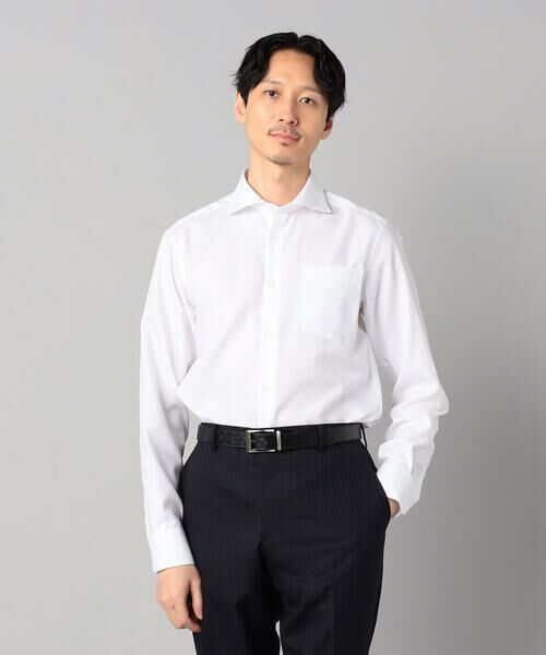 COMME CA MEN/コムサ・メン 【形態安定】市松ジャカード カッタウェイカラーシャツ ホワイト L COMME CA MEN/コムサ・メン 【形態安定】市松ジャカード カッタウェイカラーシャツ ホワイト L