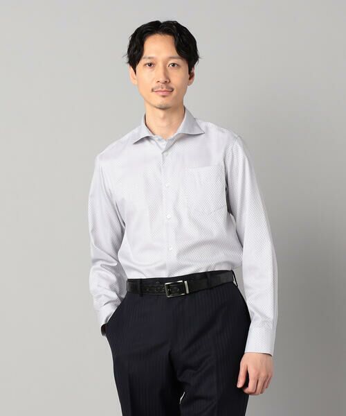 COMME CA MEN/コムサ・メン 【形態安定】市松ジャカード カッタウェイカラーシャツ ライトグレー M COMME CA MEN/コムサ・メン 【形態安定】市松ジャカード カッタウェイカラーシャツ ライトグレー M
