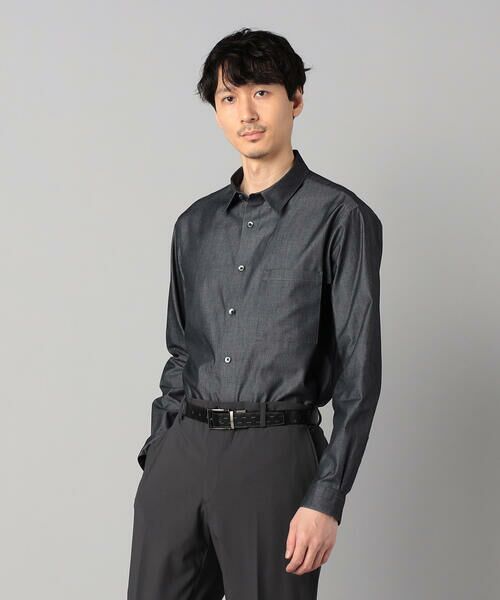 COMME CA MEN/コムサ・メン デニムライクコットンツイル レギュラーカラーシャツ ブラック S COMME CA MEN/コムサ・メン デニムライクコットンツイル レギュラーカラーシャツ ブラック S