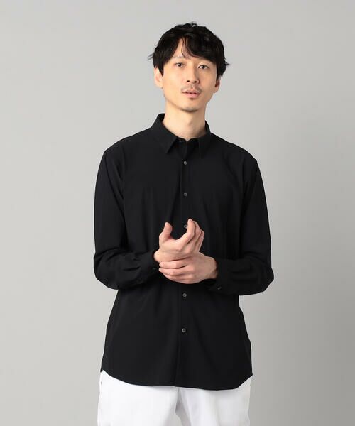 COMME CA MEN / コムサ・メン シャツ・ブラウス | 〔ユーロージャージー社〕ナイロントリコットレギュラーカラーシャツ(ブラック)