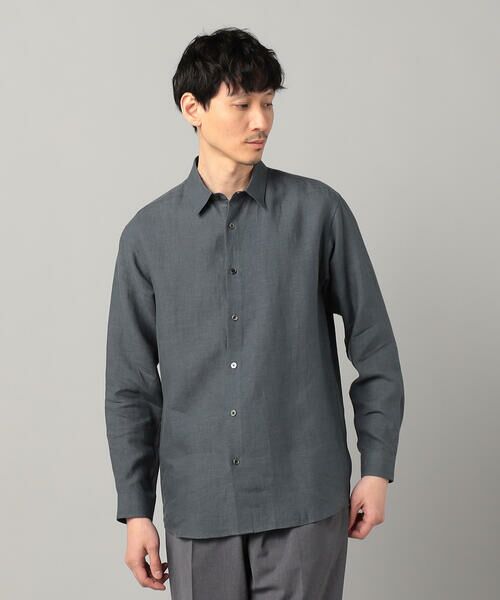 COMME CA MEN/コムサ・メン 〔LIBECO社〕ベルギーリネンブロード レギュラーカラーシャツ チャコールグレー L COMME CA MEN/コムサ・メン 〔LIBECO社〕ベルギーリネンブロード レギュラーカラーシャツ チャコールグレー L
