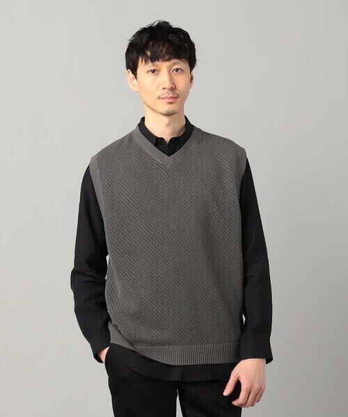 COMME CA MEN / コムサ・メン ニット・セーター | ペーパーヤーン透かし編み ベスト(チャコールグレー)
