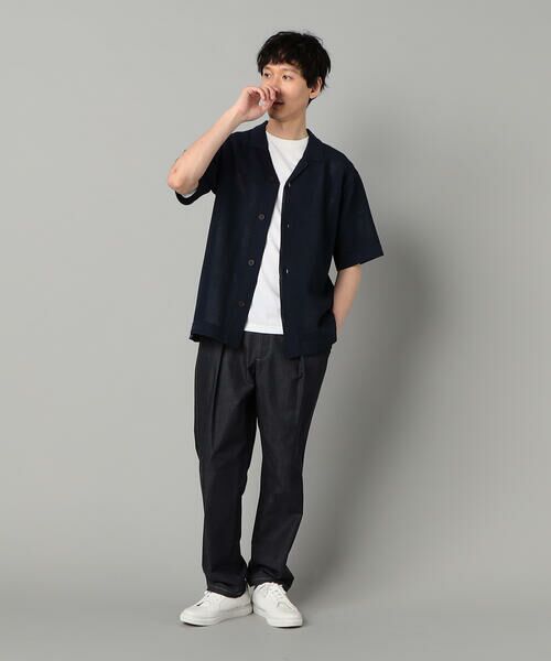 セール】 鹿の子透かし編みオープンカラー ニットシャツ