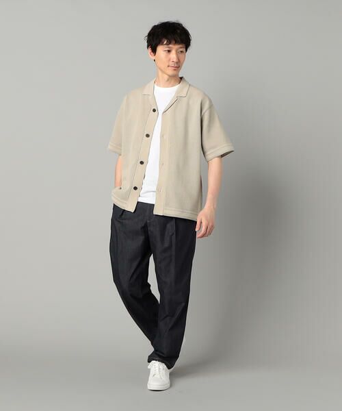 チャコールニットそらまめ様 セール】 鹿の子透かし編みオープンカラー ニットシャツ