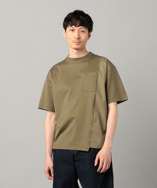COMME CA MEN / コムサ・メン Tシャツ | アシンメトリー切替 Tシャツ(カーキ)