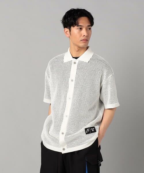 COMME CA MEN / コムサ・メン カーディガン・ボレロ | 半袖メッシュ シャツカーディガン(ホワイト)