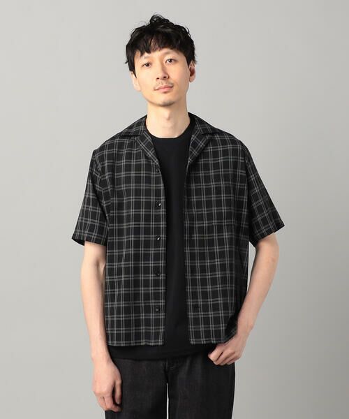 COMME CA MEN/コムサ・メン シアーチェック オープンアロハシャツ ブラック M COMME CA MEN/コムサ・メン シアーチェック オープンアロハシャツ ブラック M