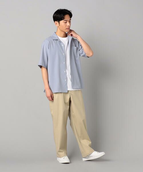 VALABASAS Lux Cafe Tシャツ 半袖 Grey Cream 送料込み セール】 リネンライクストレッチ オープンカラー半袖シャツ