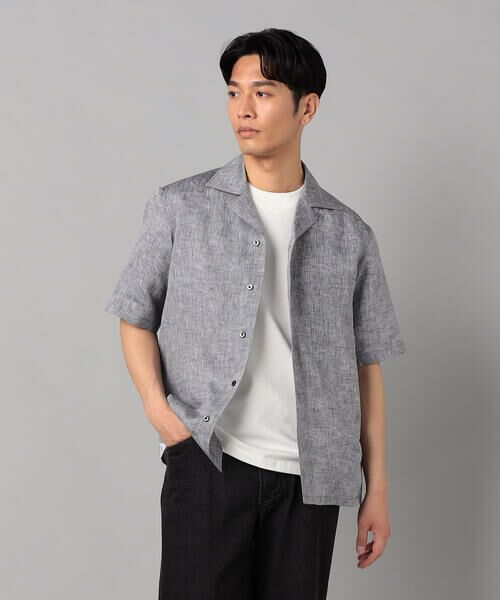 COMME CA MEN / コムサ・メン シャツ・ブラウス | フレンチリネン オープンアロハシャツ(チャコールグレー)