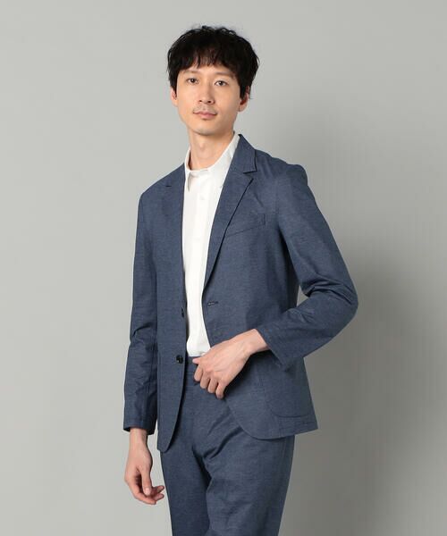 COMME CA MEN / コムサ・メン テーラードジャケット | 【セットアップ対応】エアードットジャージープリント パッチポケットジャケット(ネイビー)