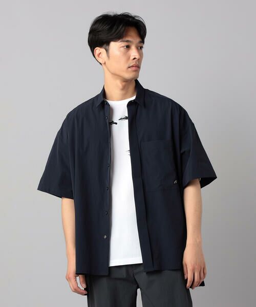 COMME CA MEN / コムサ・メン シャツ・ブラウス | ストレッチ 半袖シャツ(ネイビー)